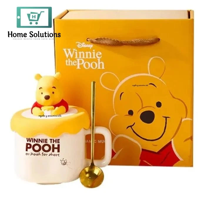 DISNEY Winnie The Pooh Porcelain Mug With Cute Silicon Lid & Spoon - 3 Pieces Set - 320ml