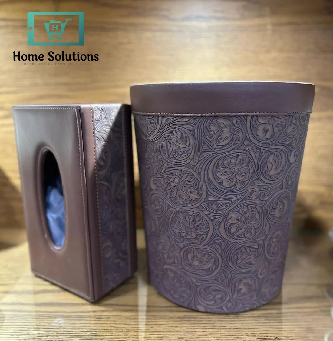 Premium Faux Leather Tissue Box & Waste Bin Set for Home & Office