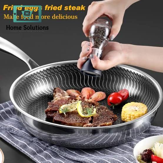 Stainless Steel Honey-Comb Laser Coated Frying Pan With Heavy Base