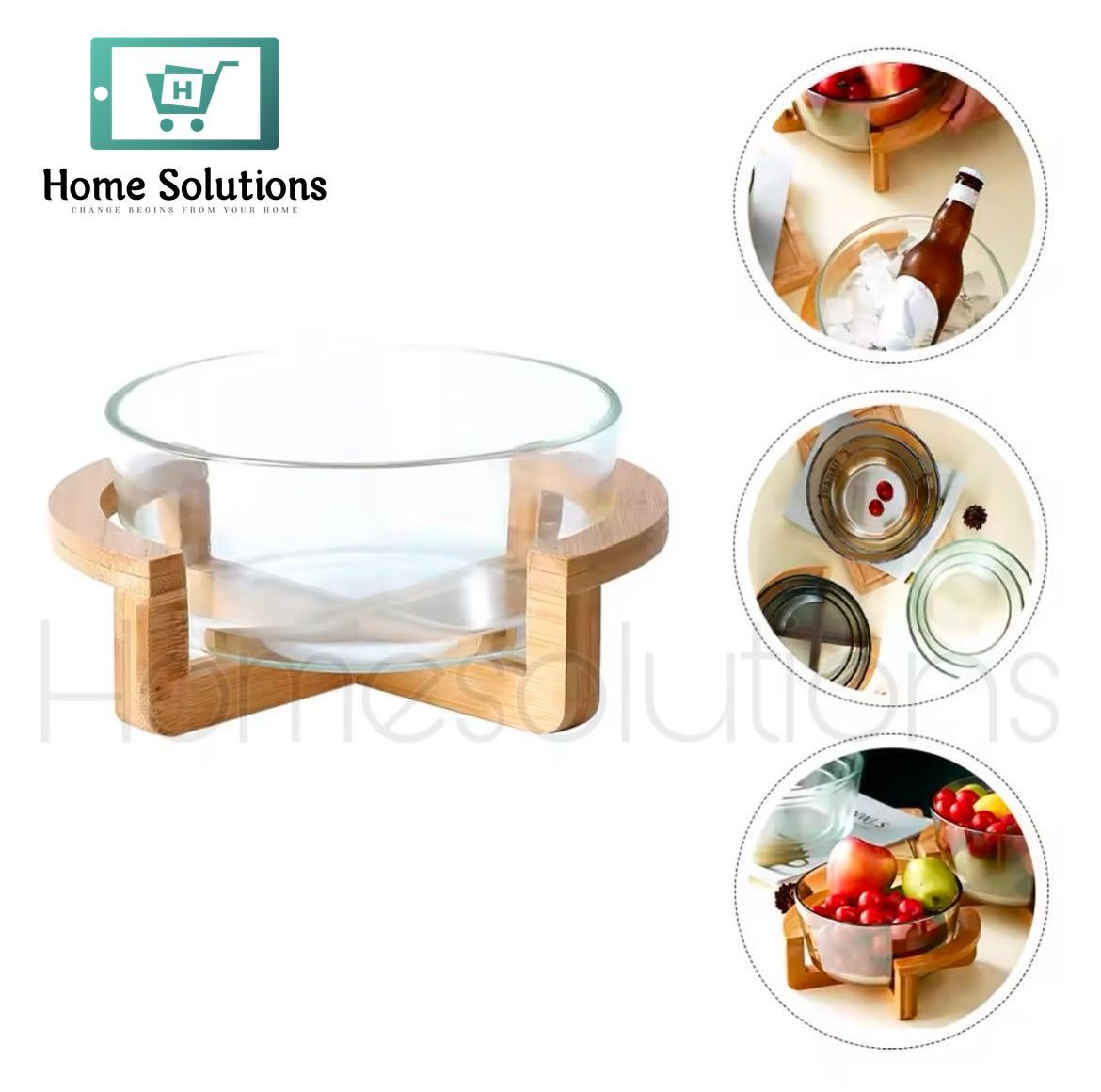 Borosilicate Glass Salad Bowl with Bamboo Stand