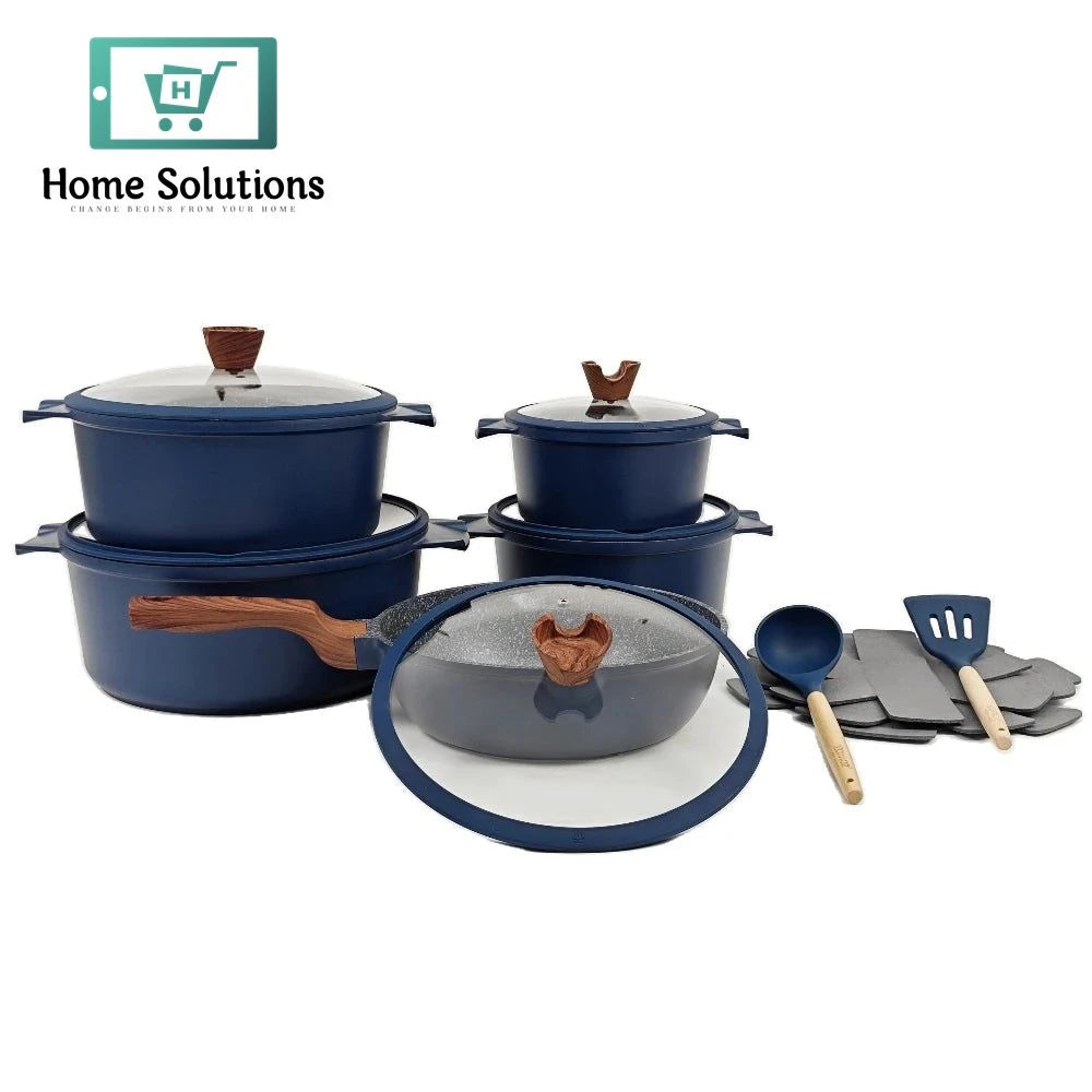 Non-Stick Cookware Set 15-Piece – Modern Aluminum Pots & Pans with Glass Lids