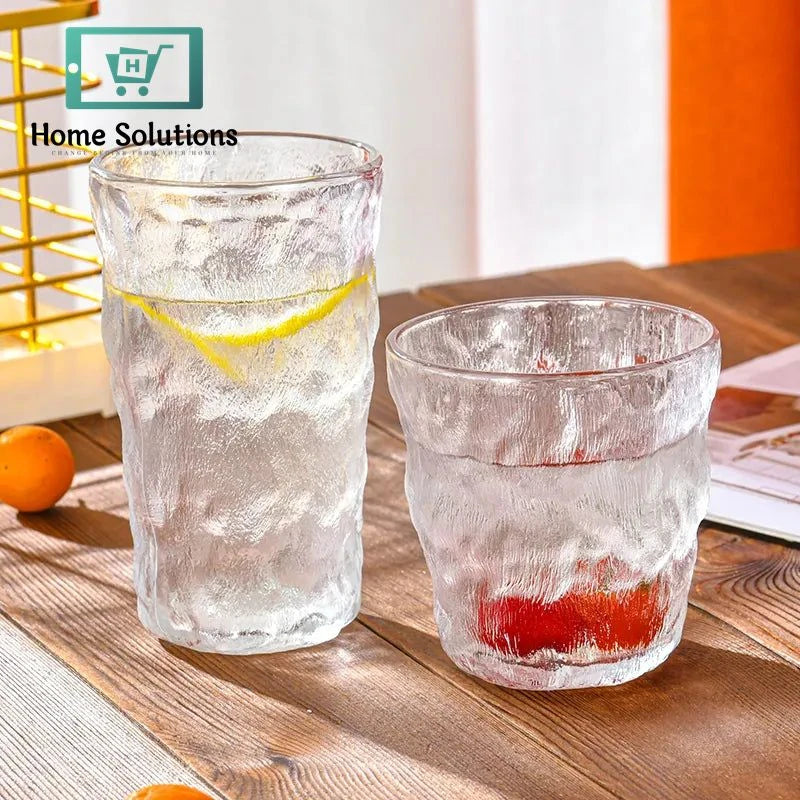 6-Piece Clear Drinkware Set Gold Rim Glasses – Frozen Ice Design | 400ml