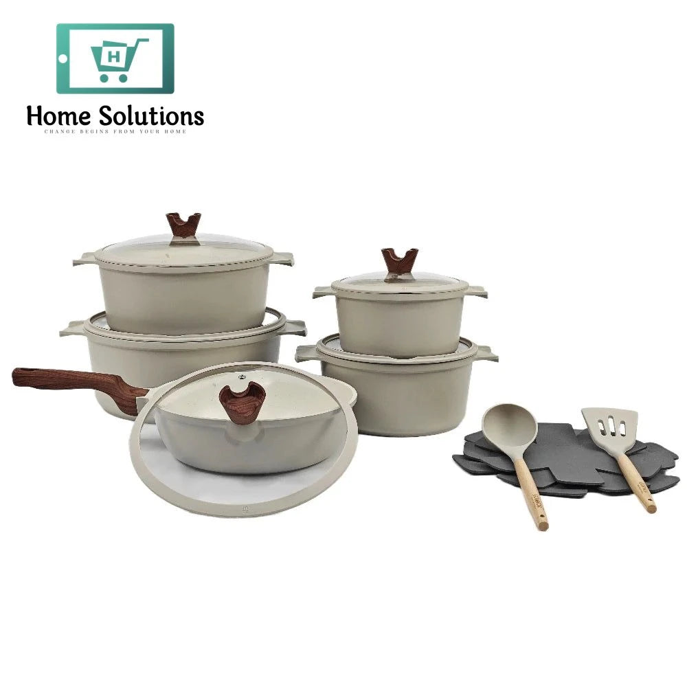 Non-Stick Cookware Set 15-Piece – Modern Aluminum Pots & Pans with Glass Lids