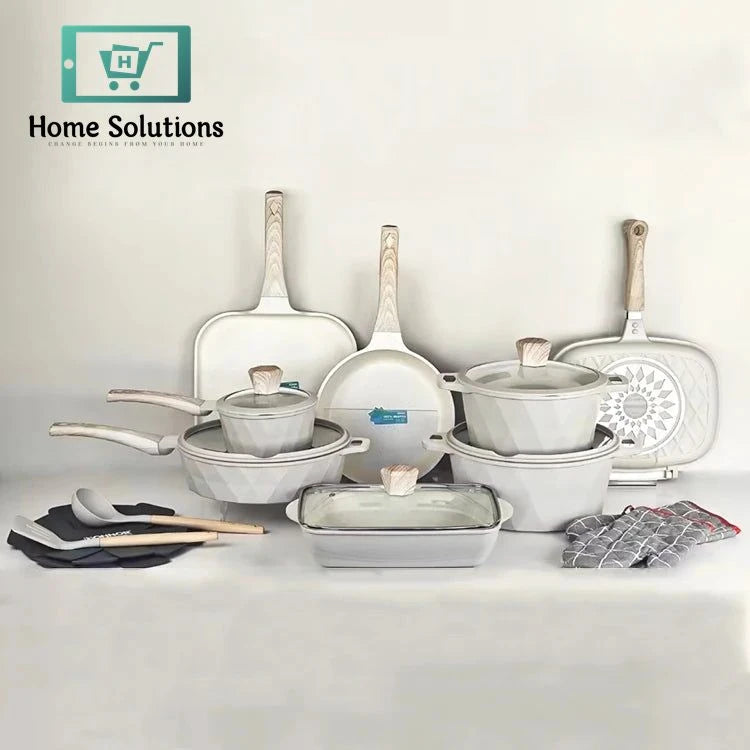 Granite Stone Cookware Set 21-Piece – White & Black Non-Stick Marble Coated Pots and Pans