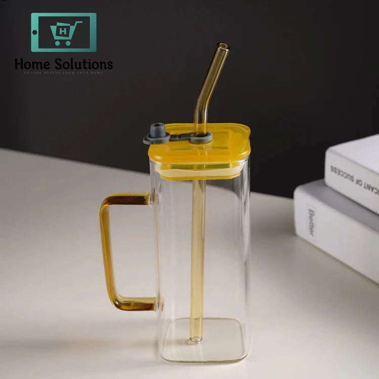 Square Handle Mug with Straw & Plastic Lid – Colorful Drinkware Cup