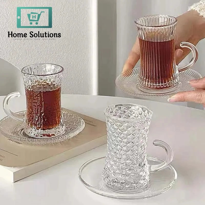 Luxury Turkish Tea Glass Set with Saucers – 6 Pcs 110ml Gold Rim Design