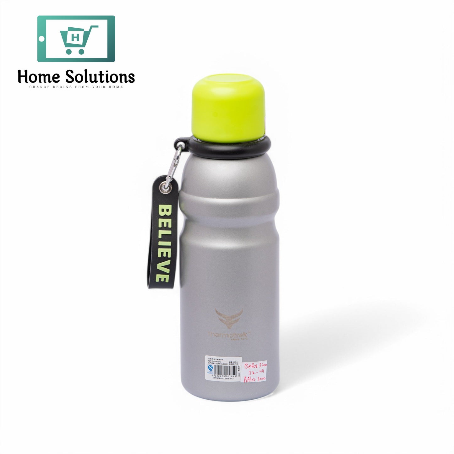 Stainless Steel Insulated Water Bottle with Screw-On Cap - 20.3 oz (600ml), Silver/Green Cup