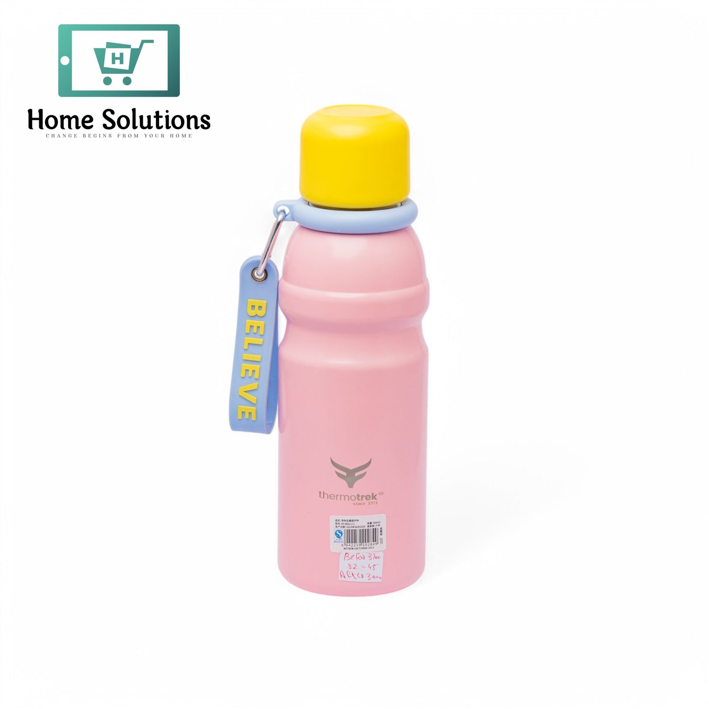 Stainless Steel Insulated Water Bottle with Screw-On Cap - 20.3 oz (600ml), Pink/Yellow Cup