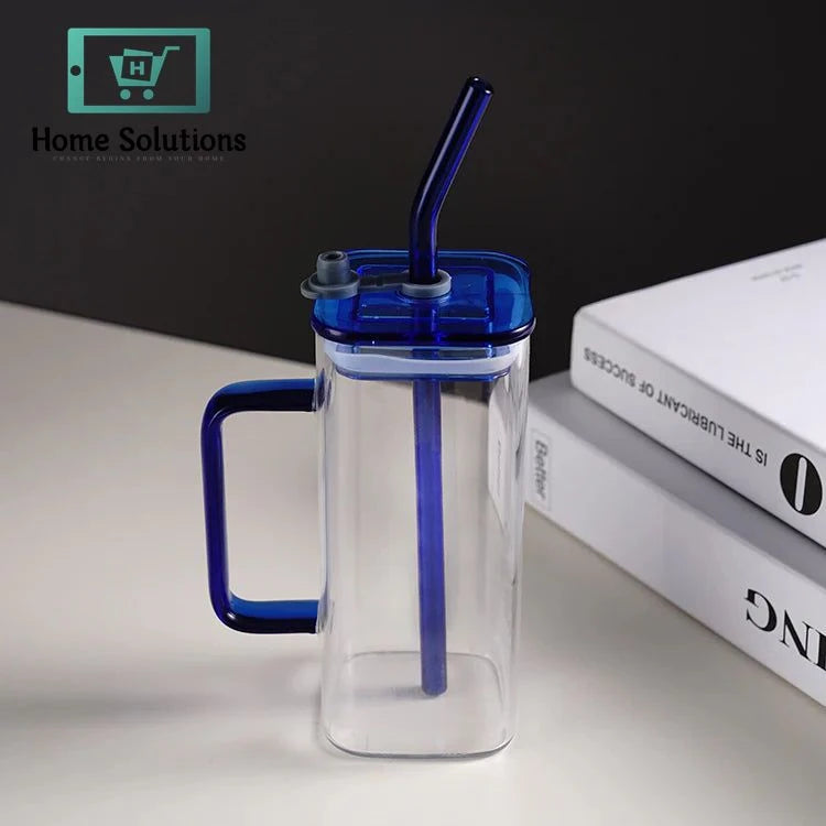Square Handle Mug with Straw & Plastic Lid – Colorful Drinkware Cup