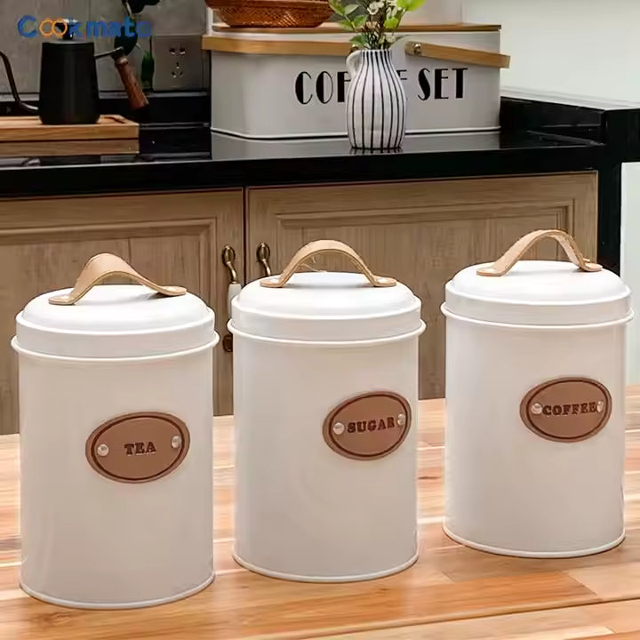 3 Pcs Coffee Tea & Sugar Jar Set – Airtight Storage Canisters with Lids