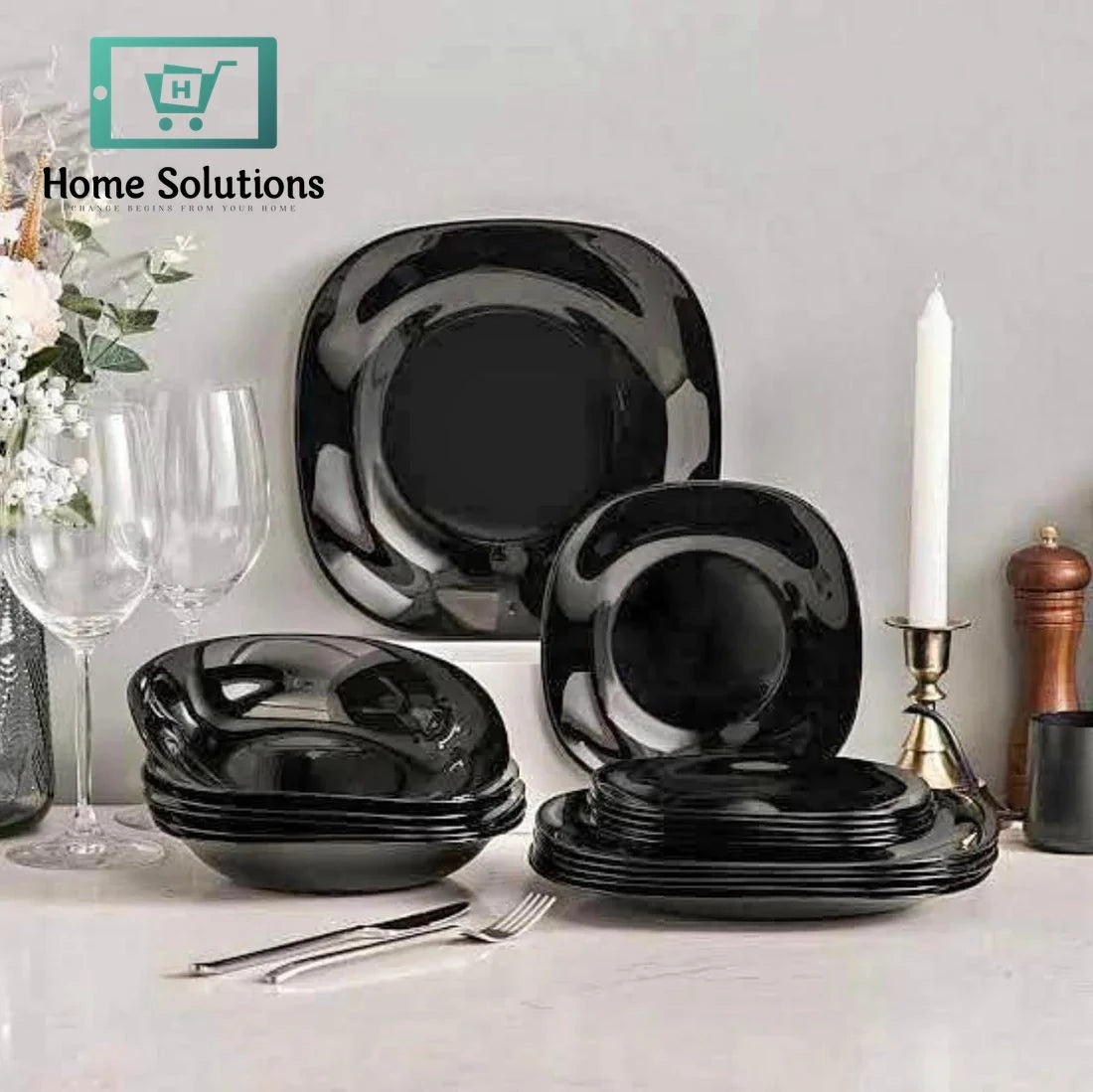 Plate Set 18-Piece – Complete Dinnerware for Everyday & Special Dining (Black)