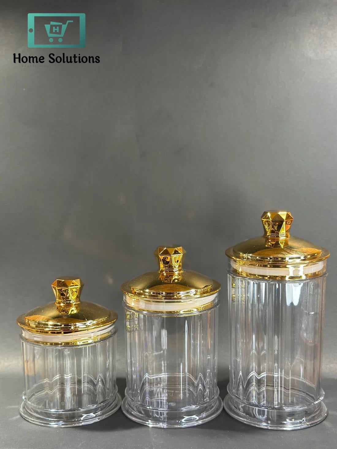 Golden Lid Airtight Food Storage Jars – Set of 3