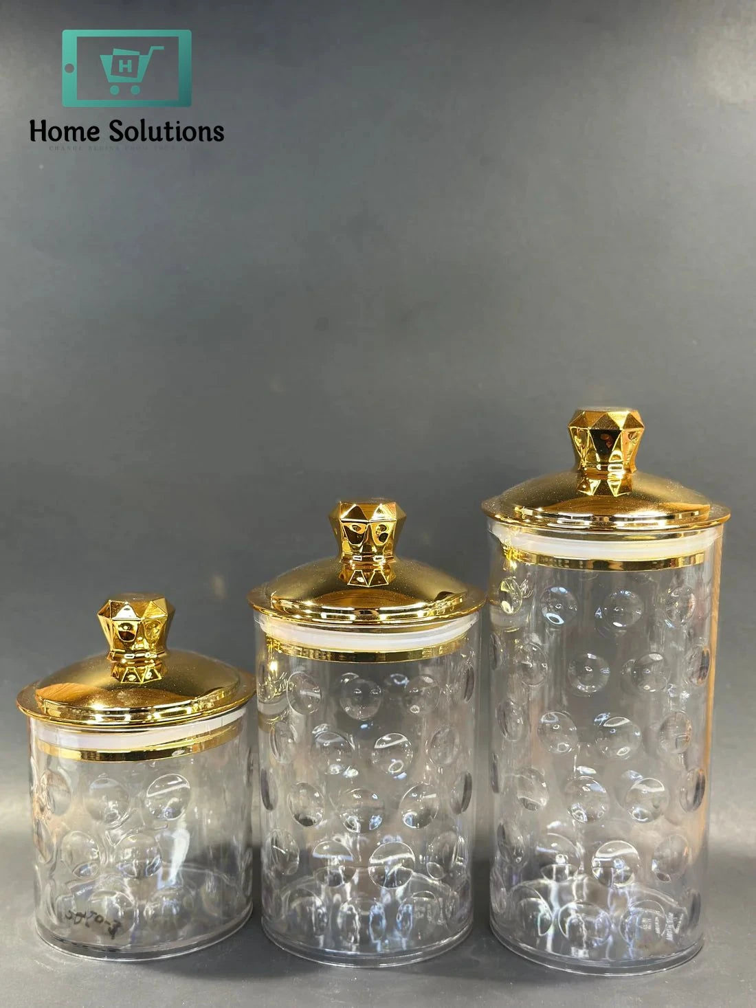 Golden Lid Airtight Food Storage Jars – Set of 3