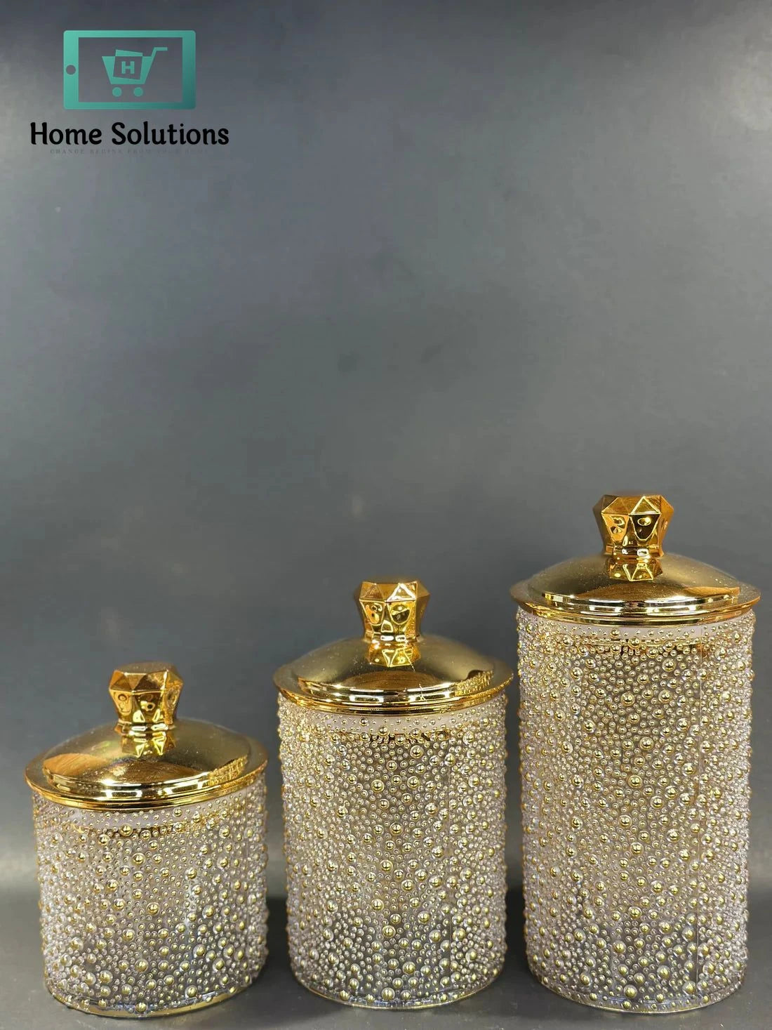 Golden Lid Airtight Food Storage Jars – Set of 3
