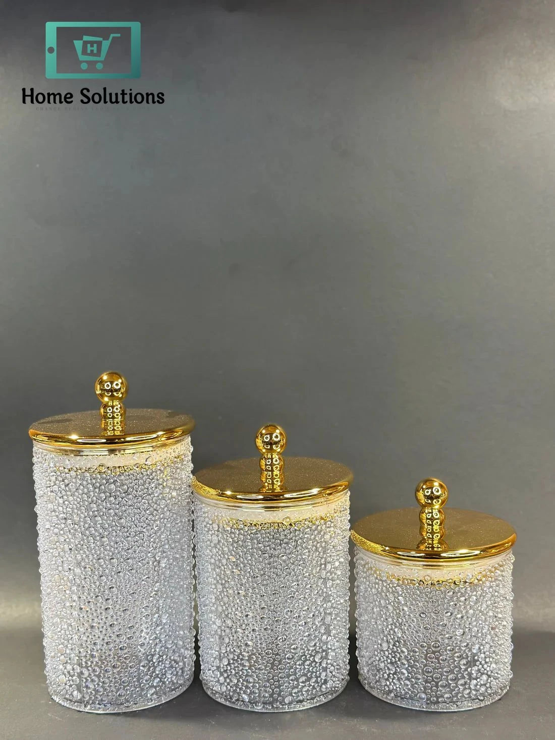 Golden Lid Airtight Food Storage Jars – Set of 3