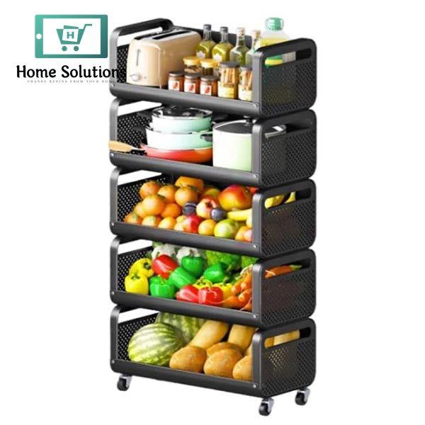 5-Layer Storage Basket – Black Iron Organizer Rack