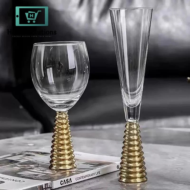 6-Piece Elegant Spiral Red Wine Goblet Set – Gold Base - 350ml