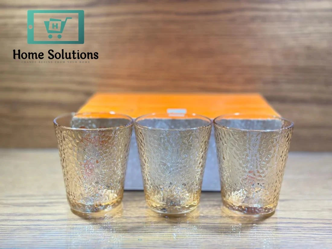 Luxury Pebble-Textured Glass Set – Smoke & Golden – 6 Pcs