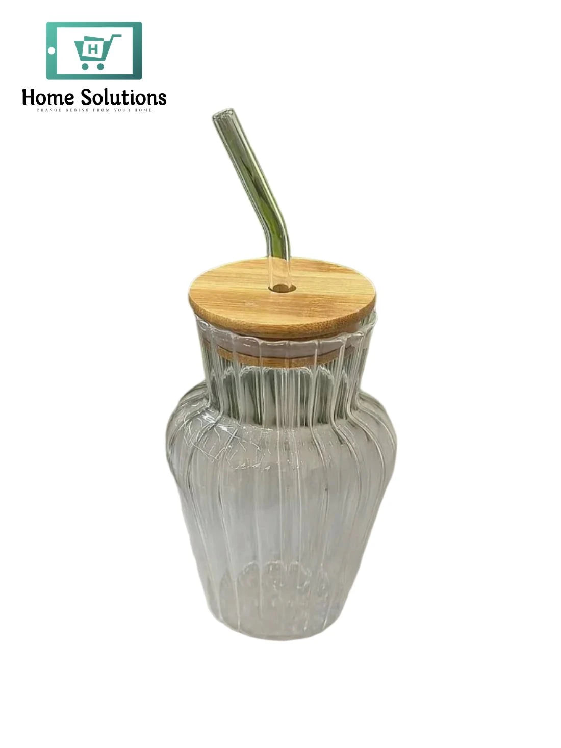 Textured Glass Tumbler | with Bamboo Lid & Glass Straw – 450ml