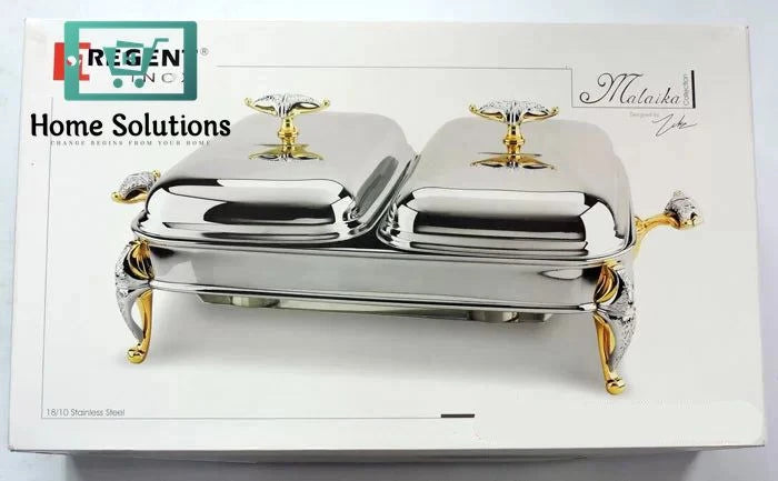 Malaika 2 × 1.5 L Rectangular Warmer Serving Dish – Twin Buffet Chafing Set