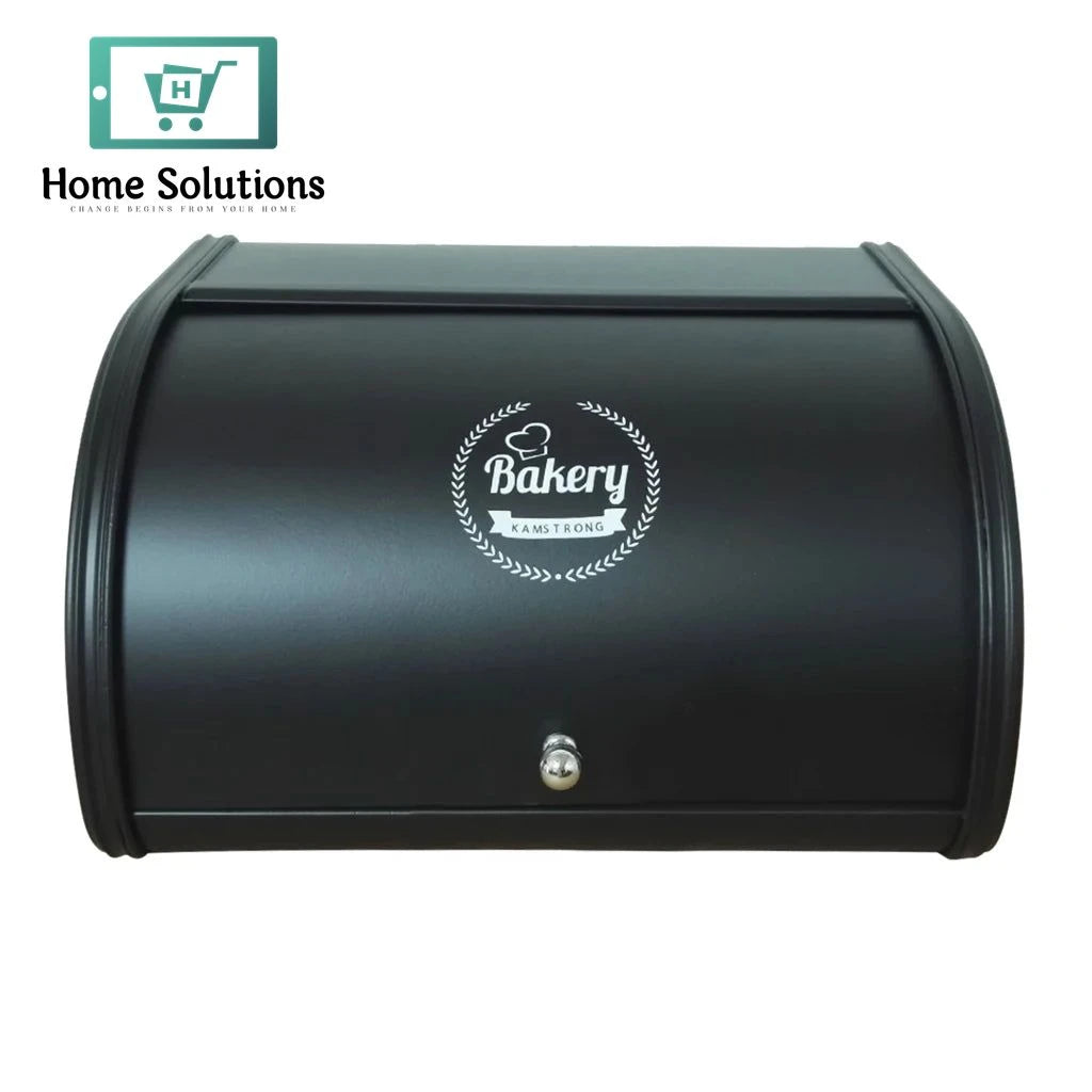 Vintage Metal Roll-Top Bread Box – Large Dust-Proof Storage Bin for Kitchen & Countertops (Black)