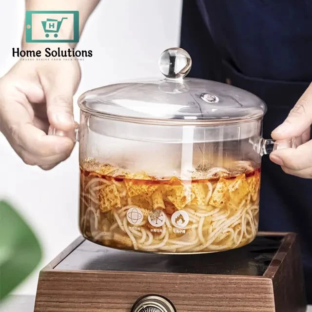 Borosilicate Glass Cooking Pot | Heat-Resistant & Transparent – 2000ml