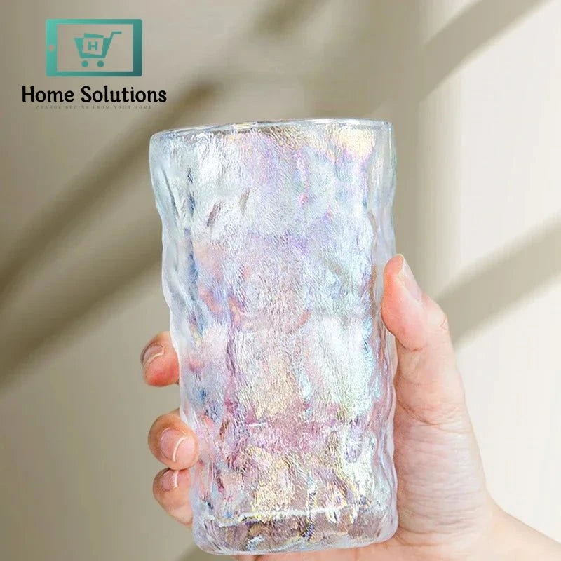 6-Piece Rainbow Frozen Ice Textured Glass Set | Colorful Drink Tumblers - 400ml