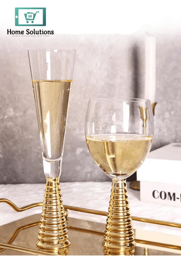 6-Piece Elegant Spiral Red Wine Goblet Set – Gold Base - 350ml