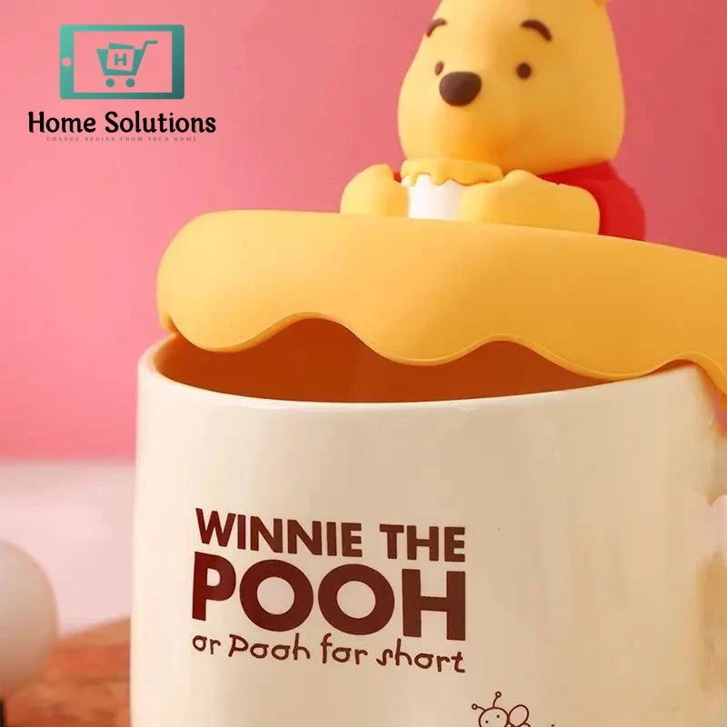 DISNEY Winnie The Pooh Porcelain Mug With Cute Silicon Lid & Spoon - 3 Pieces Set - 320ml