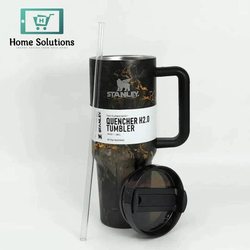 Stanley 40oz Printed Tumbler with Handle Marble Collection – Black Edition