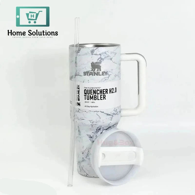 Stanley 40oz Printed Tumbler with Handle Marble Collection – White Edition
