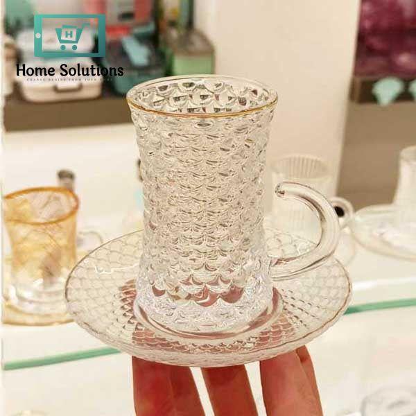 Luxury Turkish Tea Glass Set with Saucers – 6 Pcs 110ml Gold Rim Design