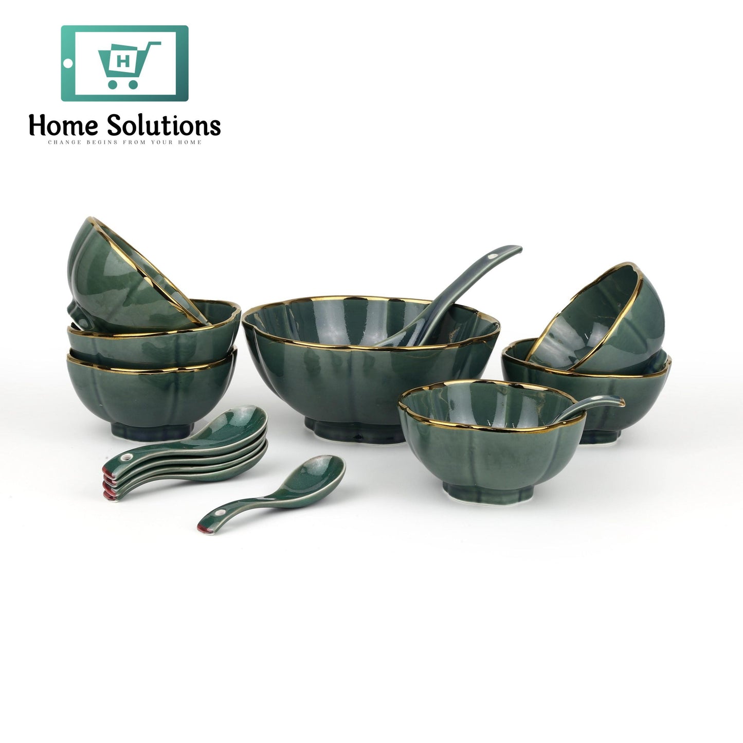 Soup Bowl Set 14-Piece with Gold Rim – Elegant & Durable Tableware