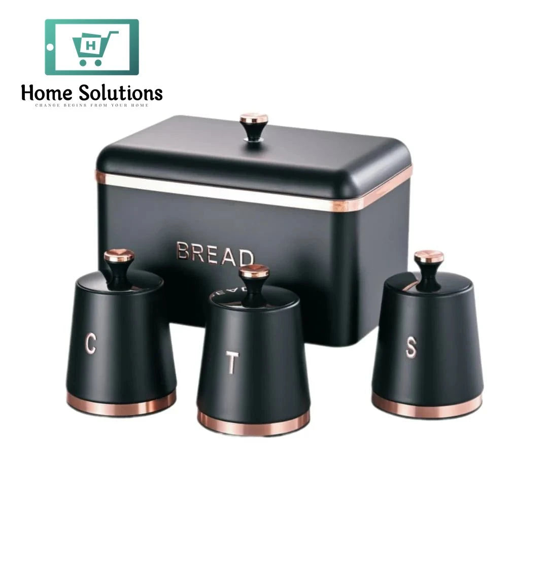 Vintage Bread Box with 3 Canisters Set – Tea Coffee Sugar Storage Jars for Kitchen Counter