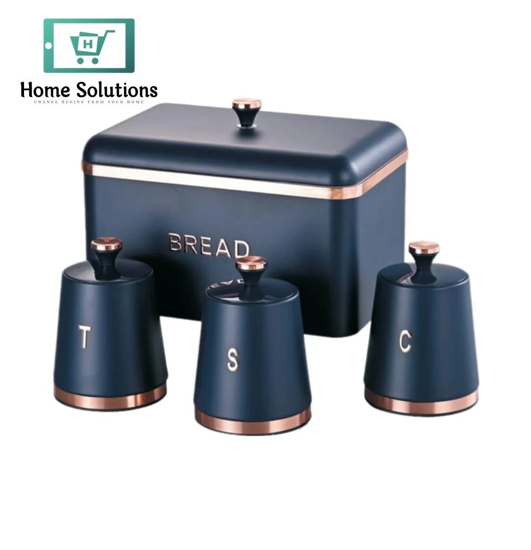 Vintage Bread Box with 3 Canisters Set – Tea Coffee Sugar Storage Jars for Kitchen Counter