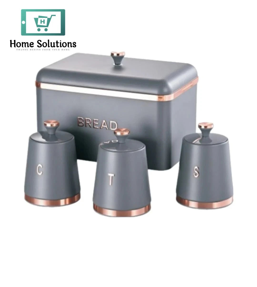 Vintage Bread Box with 3 Canisters Set – Tea Coffee Sugar Storage Jars for Kitchen Counter