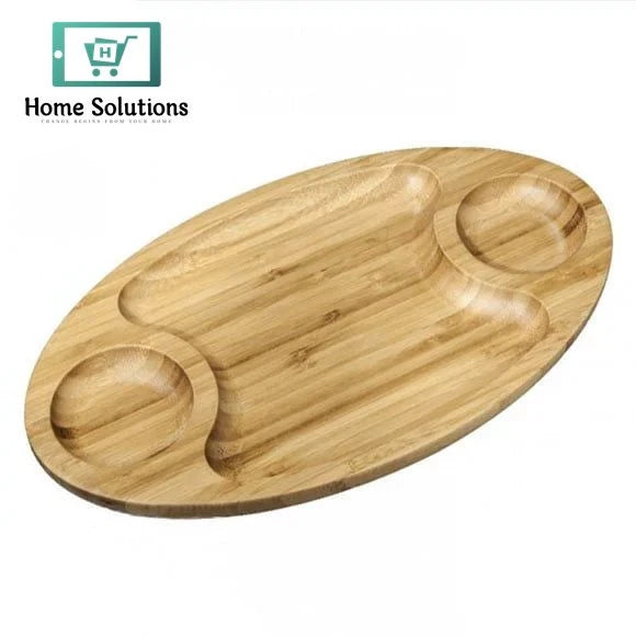 Wilmax England Natural Bamboo 3‑Section Platter – 16 × 9 Inch Eco-Friendly Serving Board