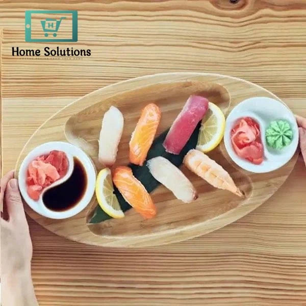 Wilmax England Natural Bamboo 3‑Section Platter – 14 × 8 Inch Eco-Friendly Serving Board