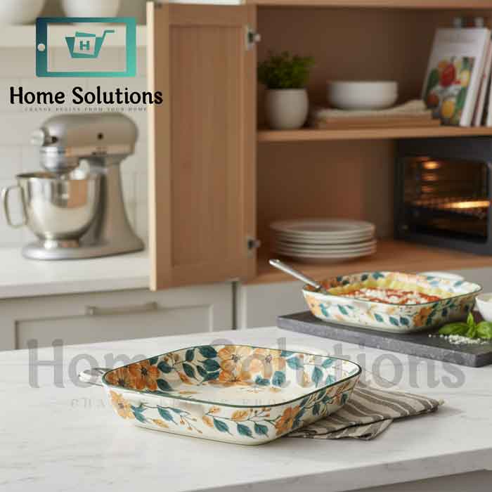 Artisan Floral Porcelain Baker | 9" Square with Handles