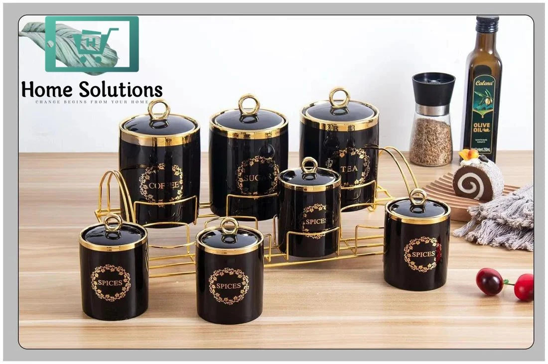 Storage Canister Set with Stand 7 Pcs – Elegant Kitchen Organizer