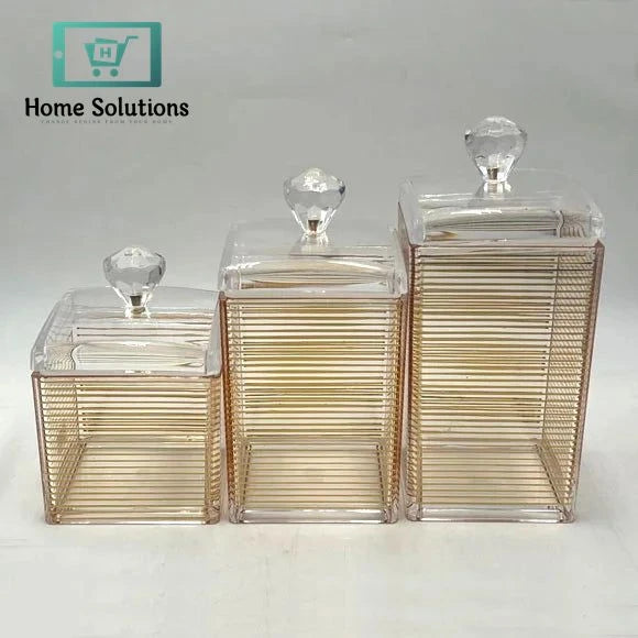 3-Piece Square Airtight Acrylic Jar Set – Transparent Storage Containers