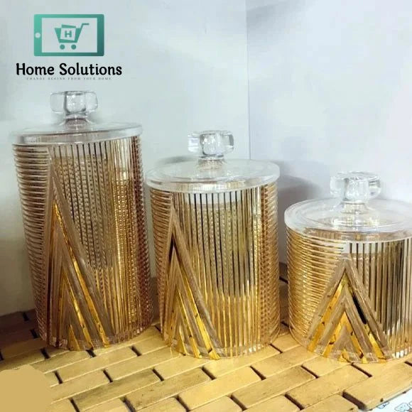 3-Piece Golden Acrylic Jar Set – Pyramid Design Storage Containers