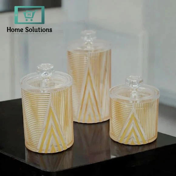 3-Piece Golden Acrylic Jar Set – Pyramid Design Storage Containers