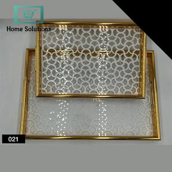 2-Piece Arabic Style Acrylic Tray Set – Gold-Plated Elegant Finish