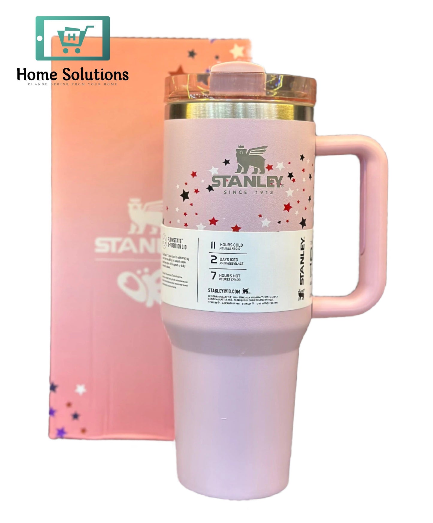 Pink Stanley tumbler with star pattern