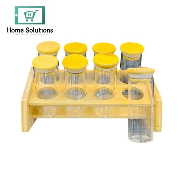 8-Piece Airlock Jar Organizer Set with Wooden Stand – Kitchen Storage Solution