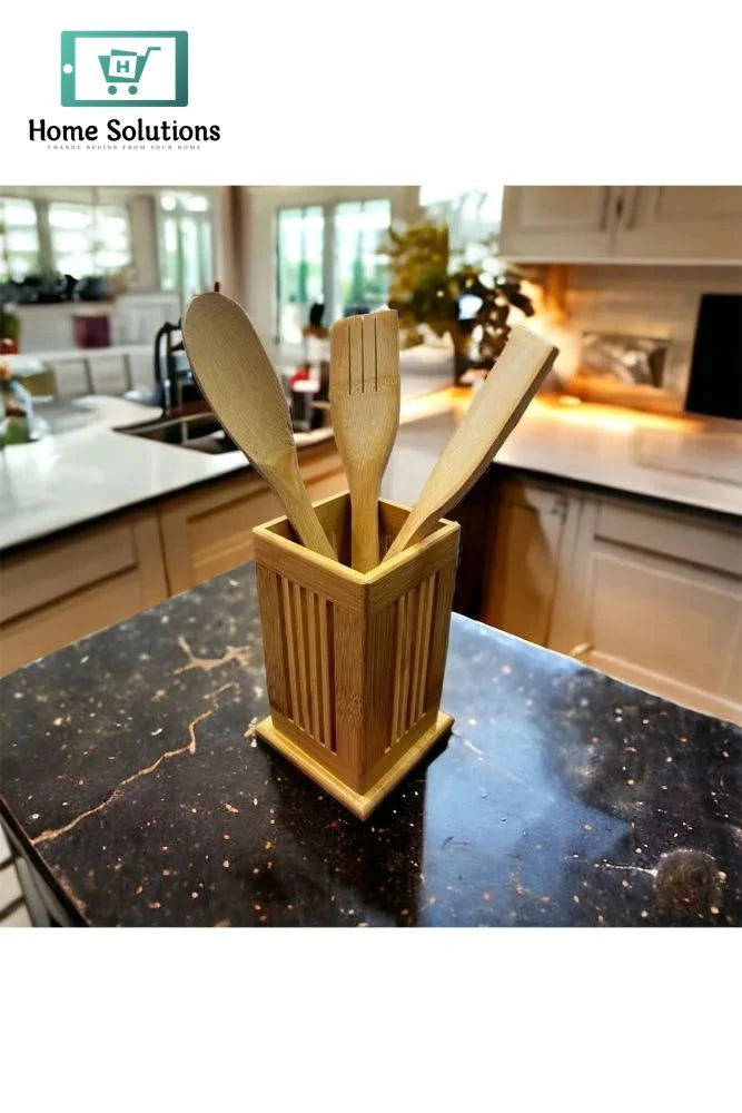 Premium Wooden Square Spoon Holder – Elegant Kitchen Organizer