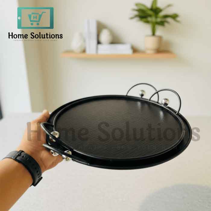 Black Round Serving Tray - Modern Design Durable