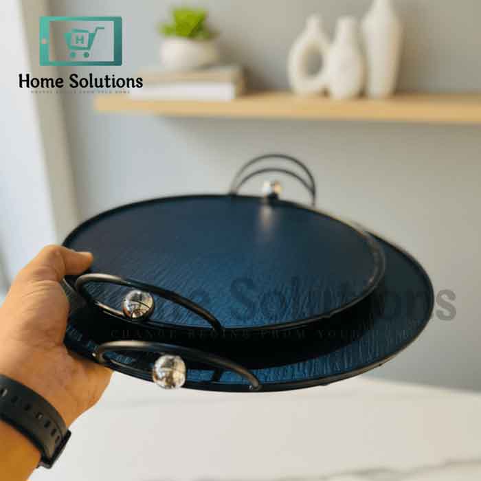 Black Round Serving Tray - Modern Design Durable