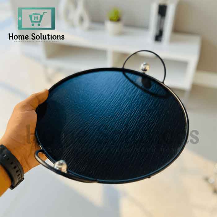 Black Round Serving Tray - Modern Design Durable
